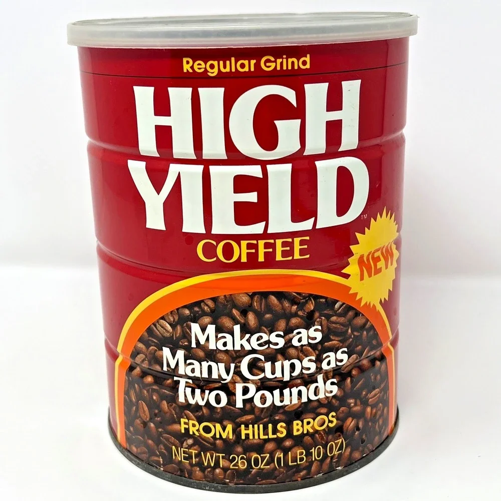 RARE‎ vintage 1970s HIGH YIELD coffee tin can Hills Brothers retro cafe prop OLD